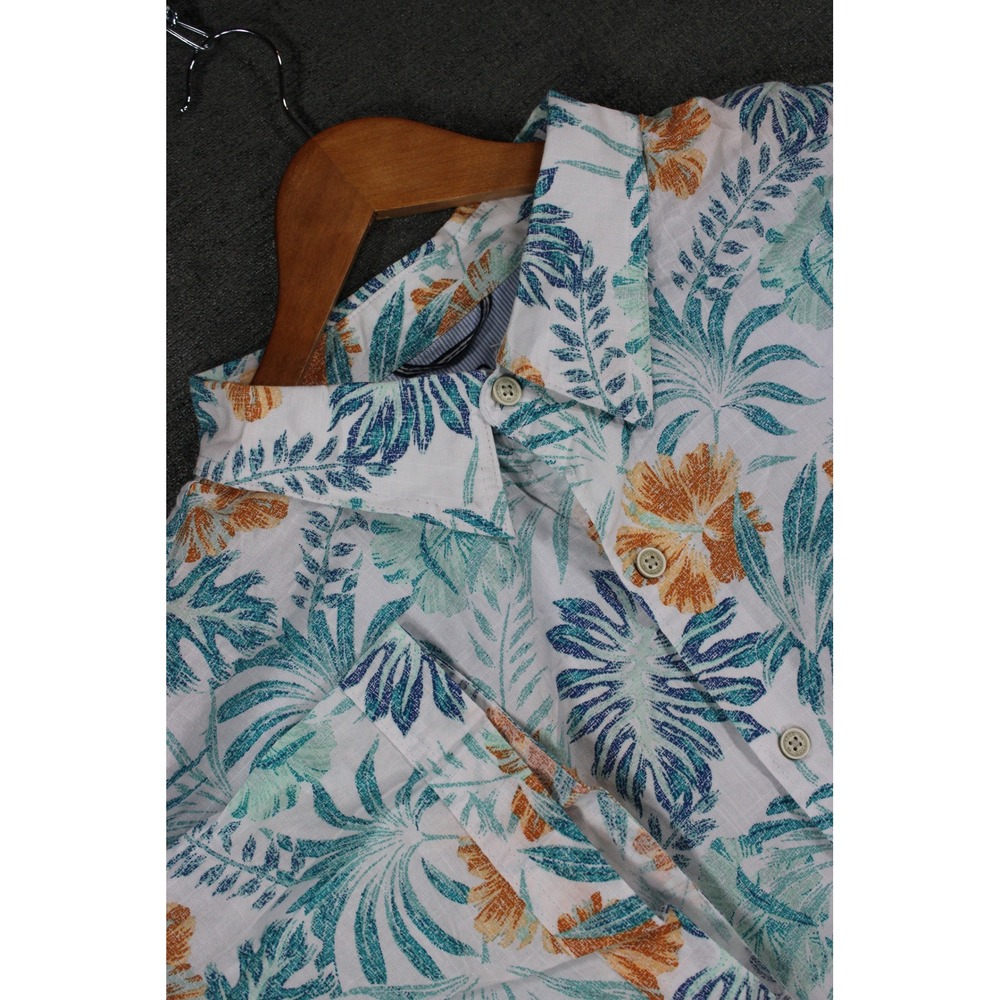 Izod Saltwater Mens 2XLT Tropical Floral Button Down Shirt Teal Orange Cotton